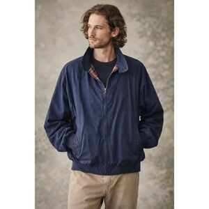 VG Eddie Bauer Mens XL Jacket Blue Plaid Lined Bomber Harrington Casual Coat